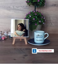 Matematik Öğretmeni Fotoğraflı Dekoratif Taş, Ahşap Altlıklı Türk Kahvesi Fincanı Hediye Matematik Öğretmenine Hediye (Model 4)