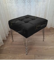 Modern Dilim Puf Ayakucu Puf Gümüş Metal Ayak (45*45) (Siyah)