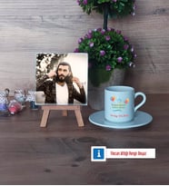 Doğum Günü Hediyesi Fotoğraflı Dekoratif Taş, Ahşap Altlıklı Türk Kahvesi Fincanı Hediye (Model 2)