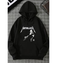 Unisex Metalica Baskılı Oversize Sweatshirt (Siyah)