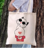 BK Gift Kedi Tasarımlı Kanvas Bez Çanta, Baskılı Omuz Çantası, Alışveriş Çantası, Plaj Çantası, Arkadaşa Hediye- (Model 3)
