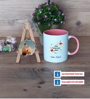 Anneye Doğum Günü Hediyesi Kupa Bardak Beyaz ve Fotoğraflı Ahşap Anahtarlık Hediye (Model 6)
