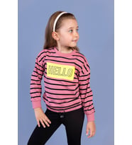Toontoy Kız Çocuk Çizgi Desenli Baskılı Sweatshirt (Gül Kurusu)