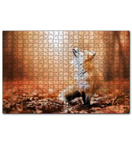 Cakapuzzle Orman Zemininde Yapraklar ve Yukarı Bakan Tilki  Puzzle Yapboz MDF (Ahşap) (1000 Parça)