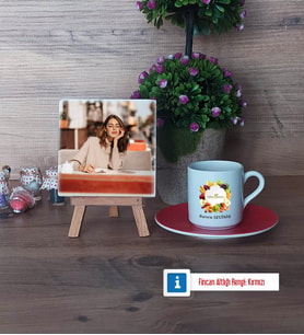 Diyetisyen Fotoğraflı Dekoratif Taş, Ahşap Altlıklı Türk Kahvesi Fincanı Hediye (Model 3)