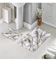 Banyo Halısı Ikili Klozet Takımı Kaymaz Tabanlı (60 xm x 100 cm + 40 cm x 60 cm)  (Beyaz-Gri)