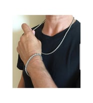 Unisex Gümüş Kaplama Kalın Burgu Çelik Kolye Ve Bileklik Set 3mm (Gümüş)