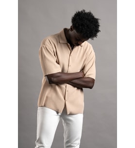 Oversize (Bol Kesim) Kalın Fitilli Likralı Kısa Kol Gömlek (Kahverengi)