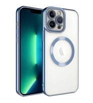 Uyumlu Model Apple iPhone 13 Pro Max Kılıf Magsafe Kenar Renkli Şeffaf Setro Kapak (Mavi)