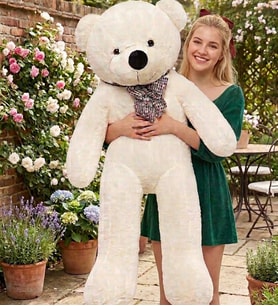 95 cm Papyonlu Peluş Ayıcık Hediyelik (Beyaz)