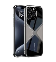 iPhone 15 Pro Max Kılıf Ultra İnce Kamera Korumalı PC + Deri Arka Yüzey X-Pro Kılıf (Gri)