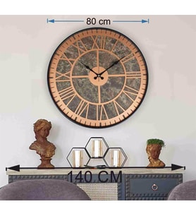 Markakanvas Siyah Metal Kasalı Mermer Desenli  Duvar Saati  ( Çap 50 cm -Çap 80 cm ) (Bakır)