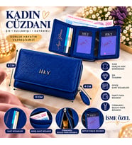 HKY Hakiki Deri İsme Özel Kadın Cüzdan (Saks)