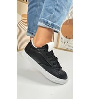 Günlük Kadın Sneaker Bağcıklı Tırtık Taban Süet Detaylı Yürüyüş Spor Ayakkabı 07 (Siyah - Beyaz)