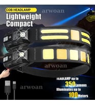 arwoan Sensörlü Ultra Parlak LED+COB Şarj Edilebilir Kafa Lambası (A.Siyah)