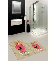 EVDEYA Dijital Baskılı Yıkanabilir Ayıcık Desenli İkili Banyo Halısı Paspas Klozet Takımı, KLOZET-34-GRİ, (Kahverengi)