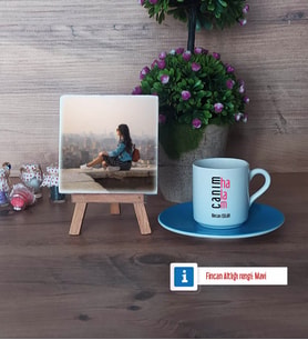 Halaya Hediye Fotoğraflı Dekoratif Taş, Ahşap Altlıklı Türk Kahvesi Fincanı Hediye (Model 5)