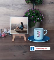 Halaya Hediye Fotoğraflı Dekoratif Taş, Ahşap Altlıklı Türk Kahvesi Fincanı Hediye (Model 5)