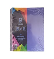 6+2 Ayraçlı Defter 8 Konulu 200 Yaprak 1 Adet 6 Kareli 2 Çizgili Spralli Plastik Kapak Seperatörlü (Lila)