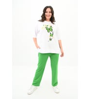 Kadın Büyük Beden Kelebek Baskı Detaylı T-shirt Takım 8114-25 (Benetton)