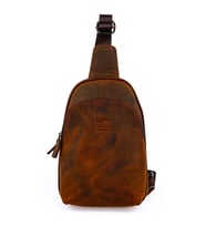 KANGAROO KINGDOM Hakiki Deri Crazy Horse Füme Erkek Body Bag Sırt Çantası 8155-ZF (Koyu Taba)