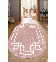 Dijital Baskılı Kaymaz Taban Yıkanabilir Oval Salon Halısı Mutfak Halısı Yolluk NDO-SD-597 (Pembe)