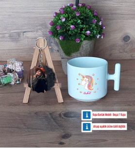 Unicorn Kupa Bardak Beyaz ve Fotoğraflı Ahşap Anahtarlık Hediye (Model 12)