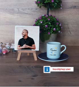 Sınıf Öğretmeni Fotoğraflı Dekoratif Taş, Ahşap Altlıklı Türk Kahvesi Fincanı Hediye Öğretmenler Günü Hediyesi (Model 4)