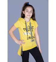 Toontoy Kız Çocuk Kapüşonlu Baskılı Tişört (Sarı)