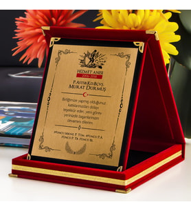 Büyük Boy Kadife Albüm Plaket 20x25 Ödül Ürünü Metal Plaket (Kırmızı)