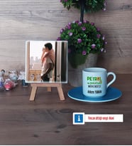 Petrol ve Doğalgaz Mühendisi Fotoğraflı Dekoratif Taş, Ahşap Altlıklı Türk Kahvesi Fincanı Hediye (Model 5)