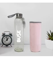 Kişiye Özel Peluş Kılıflı Cam Matara 750 Ml (Pembe)