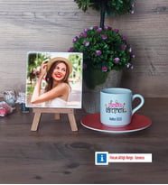 İtalyanca Öğretmeni Fotoğraflı Dekoratif Taş, Ahşap Altlıklı Türk Kahvesi Fincanı Hediye (Model 8)