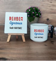 Rehber Öğretmeni Hediye Seti Kupa Bardak T Kulplu ve Dekoratif Taş Öğretmenler Günü Hediyesi (Model 6)