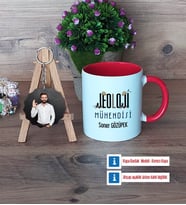 Jeoloji Mühendisi Kupa Bardak Beyaz ve Fotoğraflı Ahşap Anahtarlık Hediye (Model 2)
