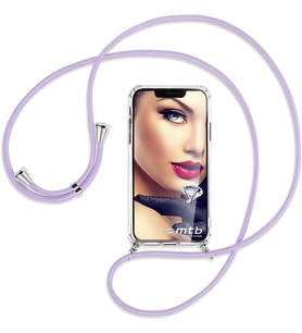 Xiaomi Redmi Note 9 Kılıf Boyun Omuz Askılı iPli Anti Şok Köşe Korumalı Şeffaf Silikon (Lila)