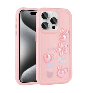Apple iPhone 15 Pro Kılıf Kabartma Figürlü Parlak Toys Silikon Kılıf (Pembe)