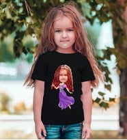 BK Gift Kişiye Özel Kız Çocuk Prenses Karikatürlü Beyaz T-Shirt-3 (Siyah)