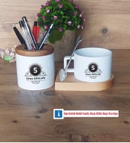 Baş Harf ve İsim Soyisim Kalemlik, Kupa Bardak T Kişiye Özel Hediye (Model 11)