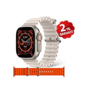 Watch 8 T800 Ultra Bluetooth'lu Arama Özellikli Akıllı Saat Tüm Telefonlarla Uyumlu Çift Kordonlu (Beyaz-Turuncu)