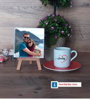 Sevgiliye Hediye Fotoğraflı Dekoratif Taş, Ahşap Altlıklı Türk Kahvesi Fincanı Hediye (Model 8)