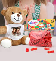 Kişiye Özel Peluş Ayıcık Ve Renkli Micro Blocks Lego (Kırmızı)