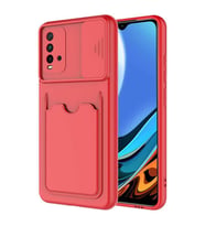 Xiaomi Poco M3 Kılıf Kartlıklı Lens Kapatmalı Kapak (Kırmızı)