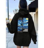 Vangogh Baskılı Oversize Sweatshirt (Siyah)