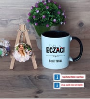 Eczacı Kupa Bardak Beyaz ve Fotoğraflı Ahşap Anahtarlık Hediye (Model 11)