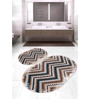 Dijital Baskılı Kaymaz Taban Yıkanabilir Oval 2'li Klozet Takımı Banyo Paspası NOKZ-HT-114 (Çok Renkli)