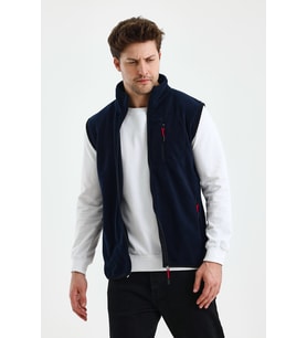 Monox Erkek Tam Fermuarlı Spor Polar Yelek (Lacivert)