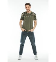 Süperlife Erkek Bisiklet Yaka Slim Fit Kol ve Ön Garnili Tişort SPR21Y06 (Yeşil)