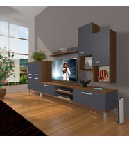 Decoraktiv Eko 6DA Mdf Dvd Krom Ayaklı Tv Ünitesi Tv Sehpası (Antrasit - Ceviz)