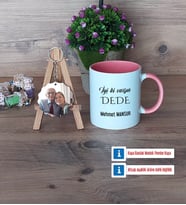 Dedeye Hediye Kupa Bardak Beyaz ve Fotoğraflı Ahşap Anahtarlık Hediye (Model 6)